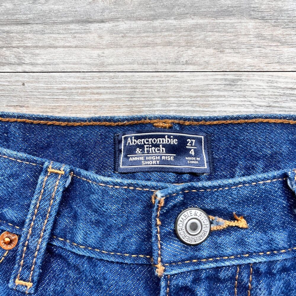 Abercrombie & Fitch Annie High Rise Denim Shorts Size 27 Dark Wash Raw Hem NWT - Picture 3 of 10
